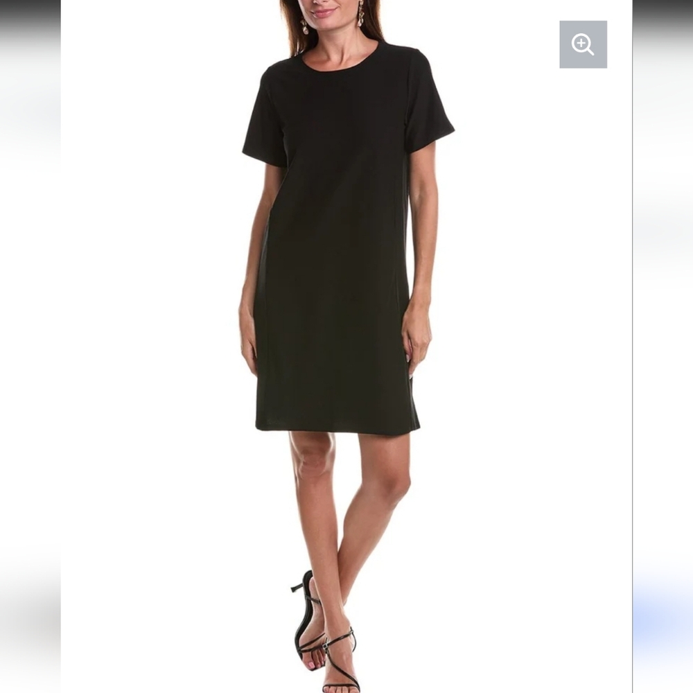 Eileen Fisher Jewel Neck Short Sleeve Dress Size L NWT Black